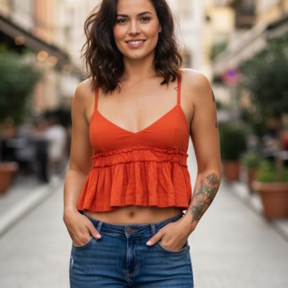 Silence + Noise Orange Peplum Cropped Tank Top Women’s Medium
